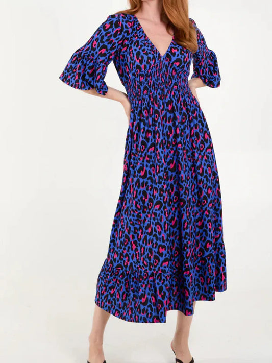 ⏳Begrenzte Zeit 50% Rabatt💥Leopardenkleid mit geraffter Taille🌺Bequem mit guter Figur