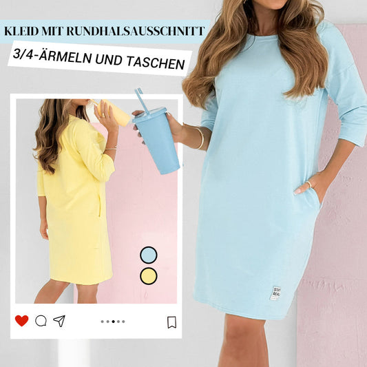 ⏳24-Stunden-Lieferung💥Kleid mit Rundhalsausschnitt und 3/4-Ärmeln und Taschen