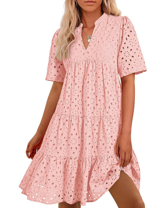 ⏰2025 Heißer Verkauf - Elegantes, lässiges Minikleid mit ausgehöhlter Spitze und Rüschen für Damen