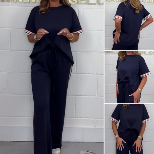 💖Begrenzter Verkauf 50% Rabatt💖👗Kurzärmeliges T-Shirt mit Seitenstreifen und Jogginghose mit weitem Bein