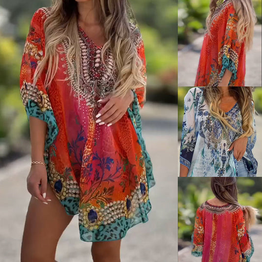 ⏳Begrenzte Zeit 50% Rabatt💥Lockeres, asymmetrisches Kleid mit V-Ausschnitt für Damen