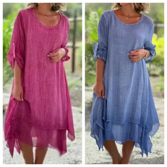 ⏳Begrenzte Zeit 50% Rabatt💥💕Elegantes, einfarbiges, lockeres Damenkleid mit Rundhalsausschnitt