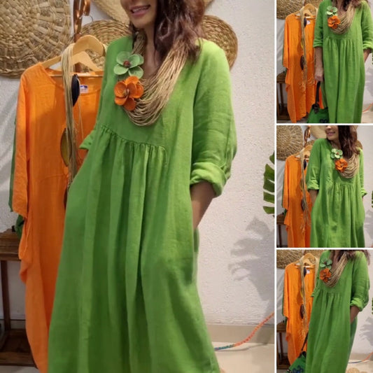 ⏳Begrenzte Zeit 50% Rabatt💥🌸Lässiges Langarm-Leinenkleid im Boho-Stil für Damen🌸 DressesÜbergangsjacke für Büro/Reise/Abendessen