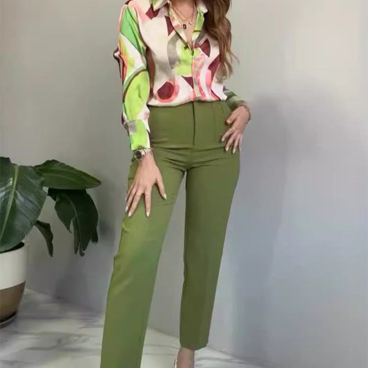 ⏳Begrenzte Zeit 50% Rabatt💥2-teiliges Set aus bedrucktem Hemd und Hose mit Knöpfen für Damen